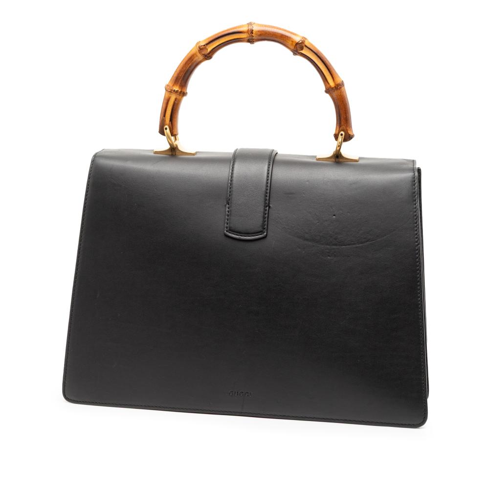 Gucci B Gucci Black Calf Leather Large Bamboo Dionysus Web Satchel Italy