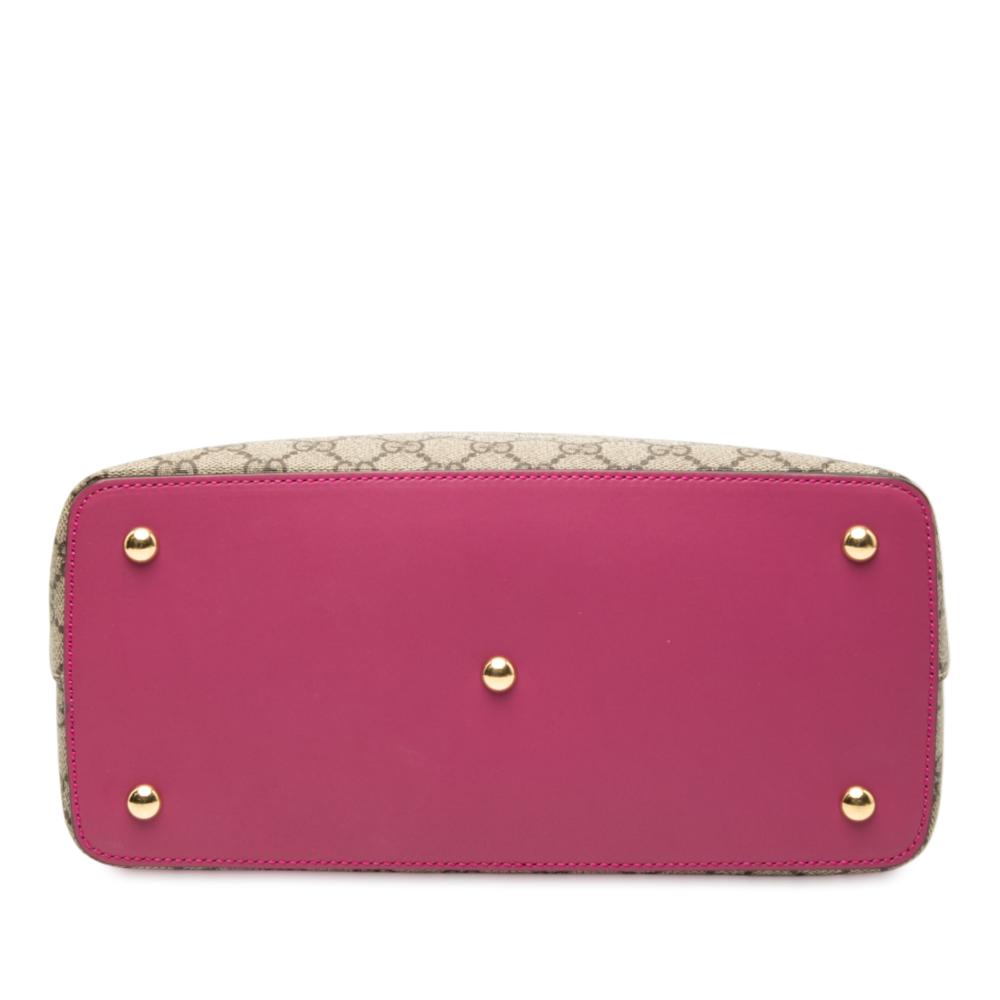 Gucci B Gucci Brown Beige Coated Canvas Fabric GG Supreme Linea A Foldover Tote Italy