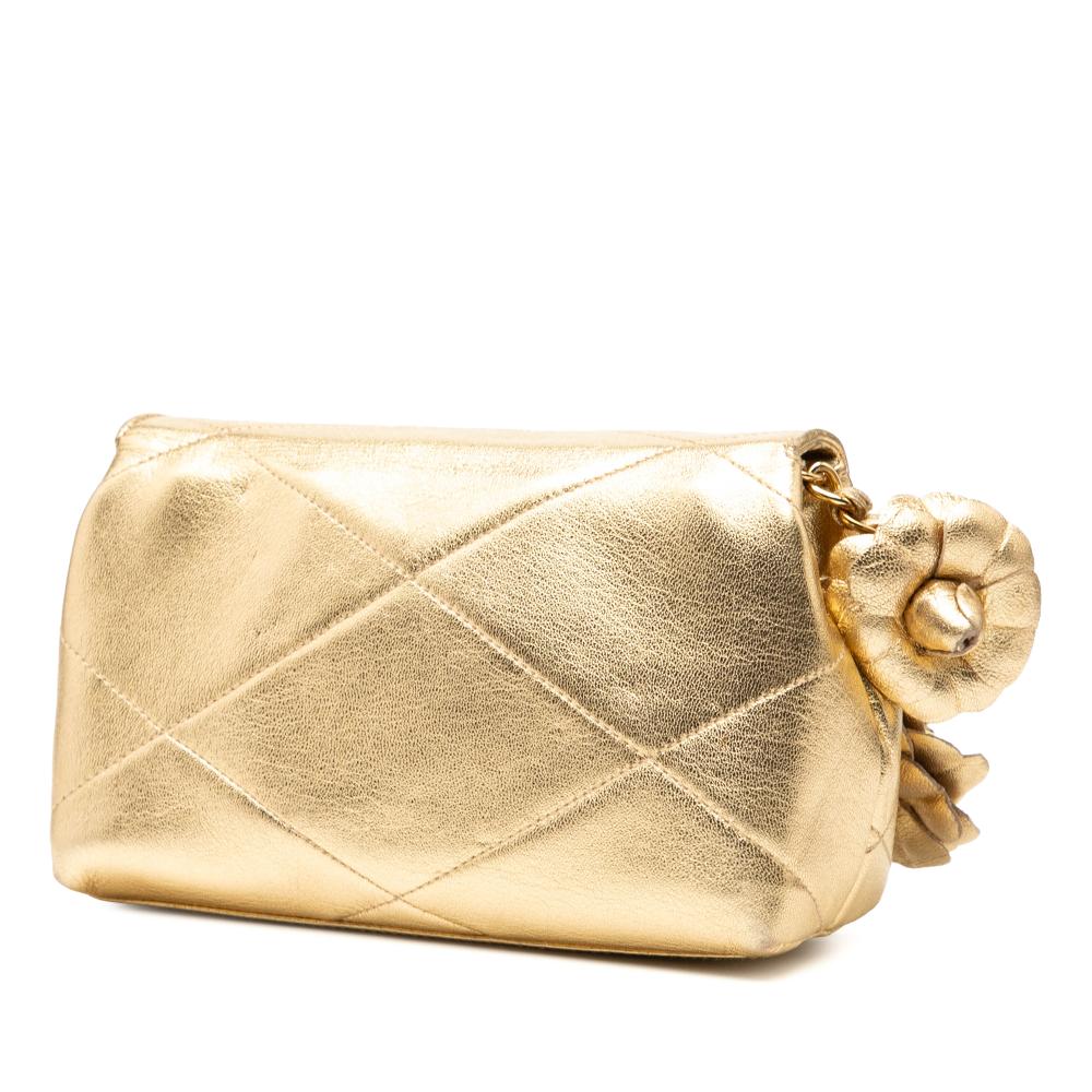 Chanel AB Chanel Gold Calf Leather Mini CC Quilted skin Camellia Crossbody Italy