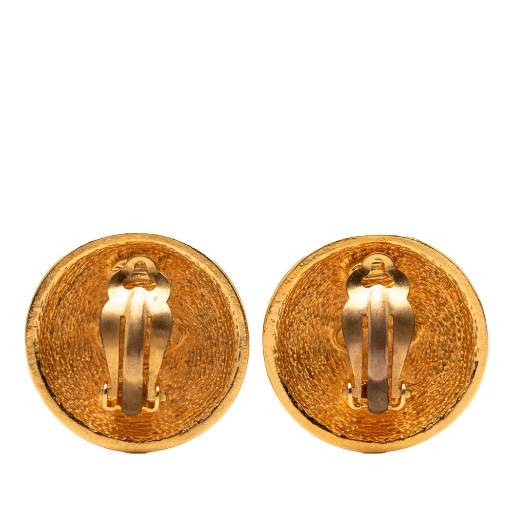 Chanel B Chanel Gold Gold Plated Metal CC Quilted Round Clip On Earrings France