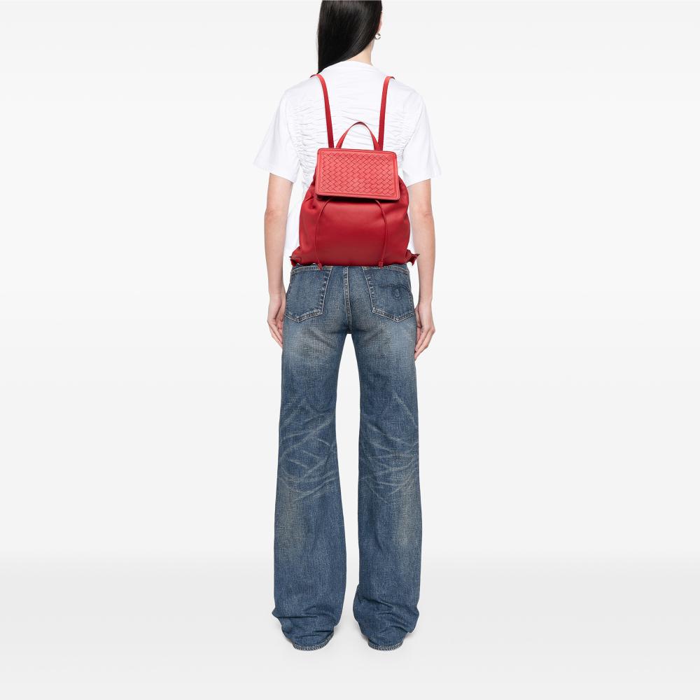 Bottega Veneta B Bottega Veneta Red Calf Leather Intrecciato Backpack Italy
