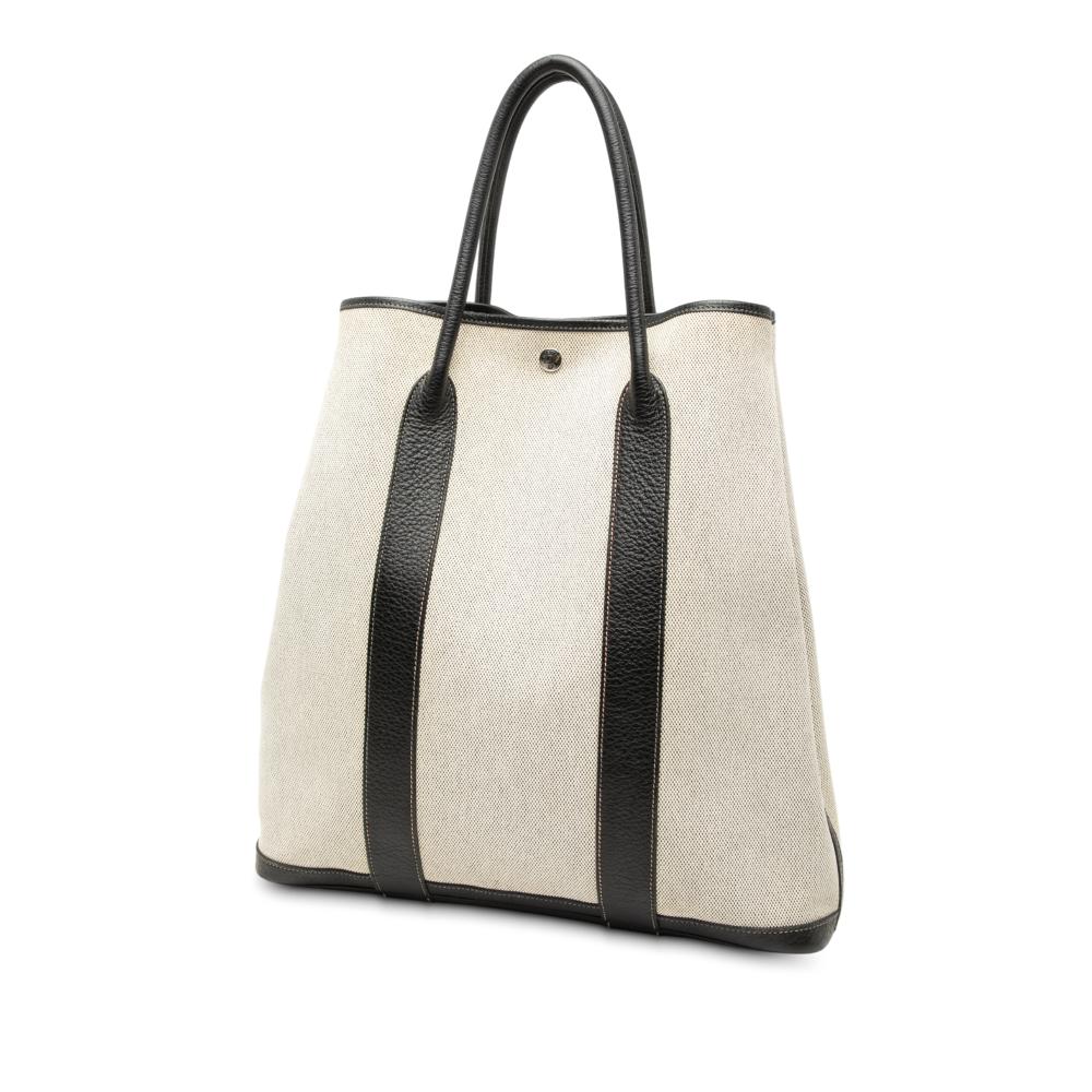 Hermès B Hermès Brown Beige with Black Canvas Fabric Toile and Buffalo Leather Garden File 37 France