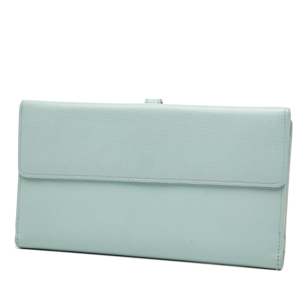 Chanel B Chanel Blue Light Blue Calf Leather Coco Button Long Wallet Italy