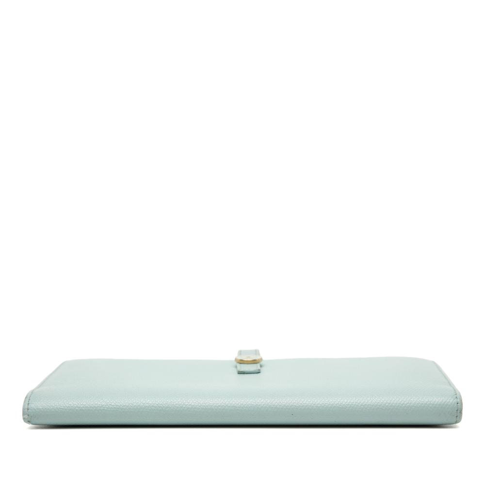 Chanel B Chanel Blue Light Blue Calf Leather Coco Button Long Wallet Italy