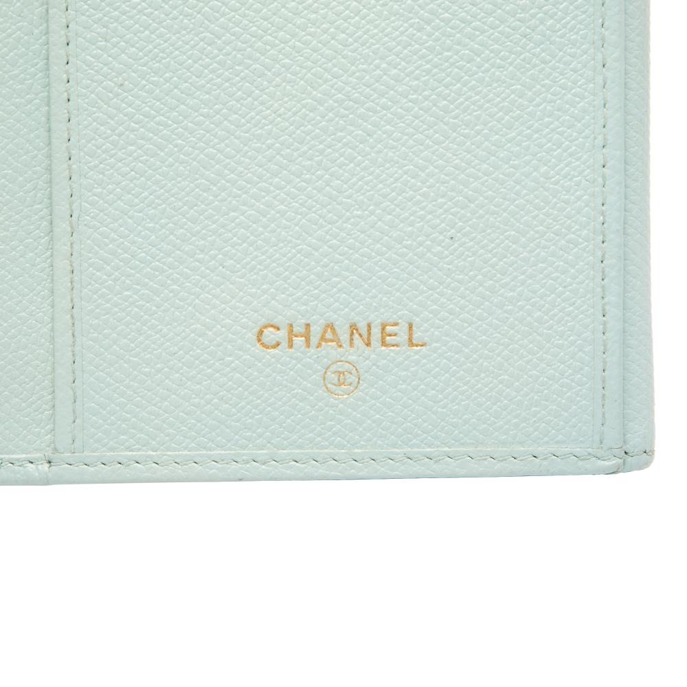 Chanel B Chanel Blue Light Blue Calf Leather Coco Button Long Wallet Italy