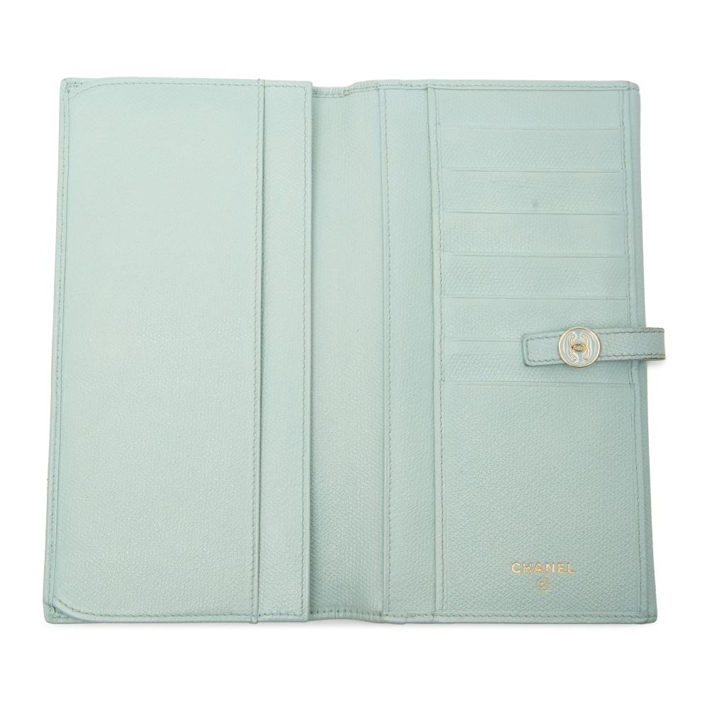 Chanel B Chanel Blue Light Blue Calf Leather Coco Button Long Wallet Italy