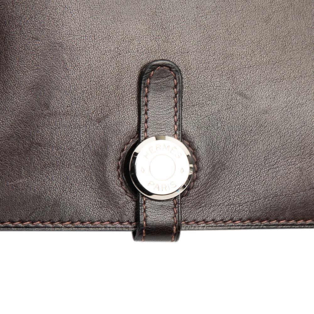 Hermès B Hermès Brown Dark Brown Calf Leather Swift Dogon Duo Wallet GM France
