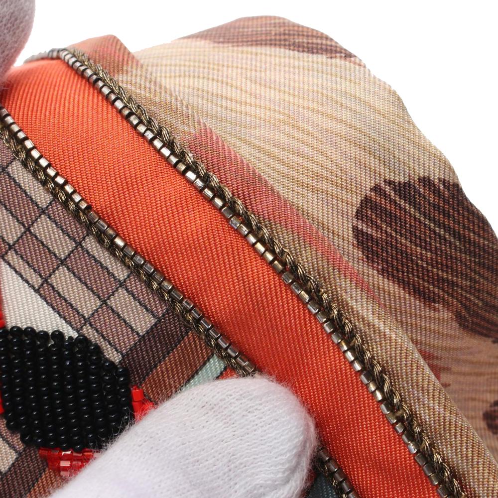 Hermès AB Hermès Brown Light Brown Silk Fabric Beaded Pelages et Camouflage Precieux Twilly Scarf India