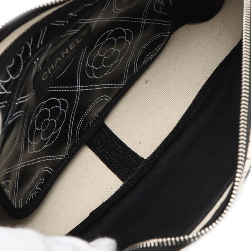Chanel AB Chanel Black with White Ivory Coated Canvas Fabric Camellia Logo Camera Bag France