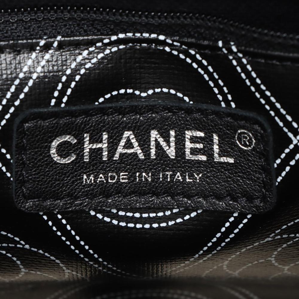 Chanel AB Chanel Black with White Ivory Coated Canvas Fabric Camellia Logo Camera Bag France