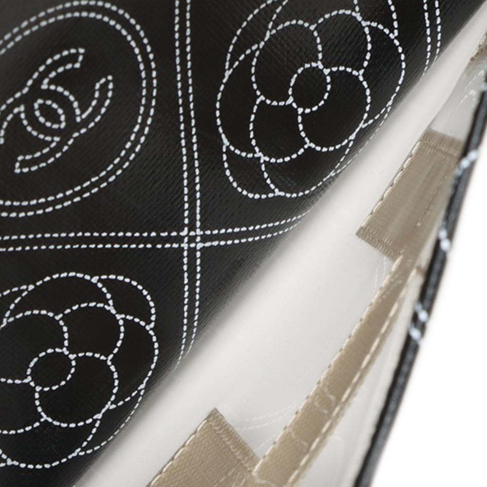 Chanel AB Chanel Black with White Ivory Coated Canvas Fabric Camellia Logo Camera Bag France