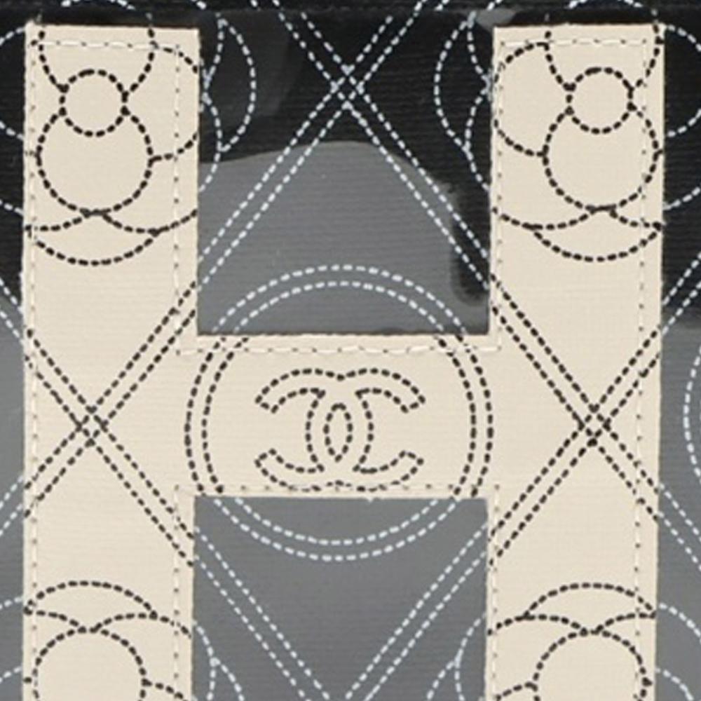 Chanel AB Chanel Black with White Ivory Coated Canvas Fabric Camellia Logo Camera Bag France