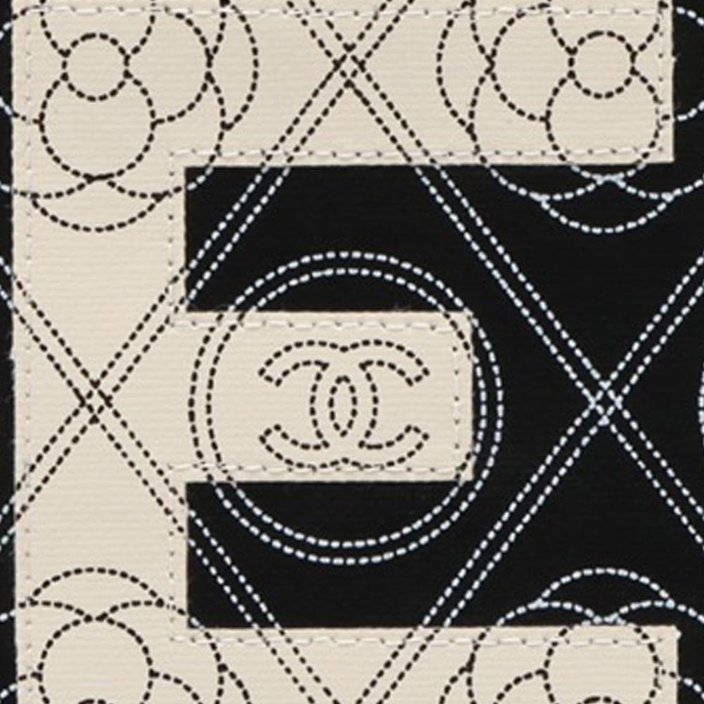 Chanel AB Chanel Black with White Ivory Coated Canvas Fabric Camellia Logo Camera Bag France