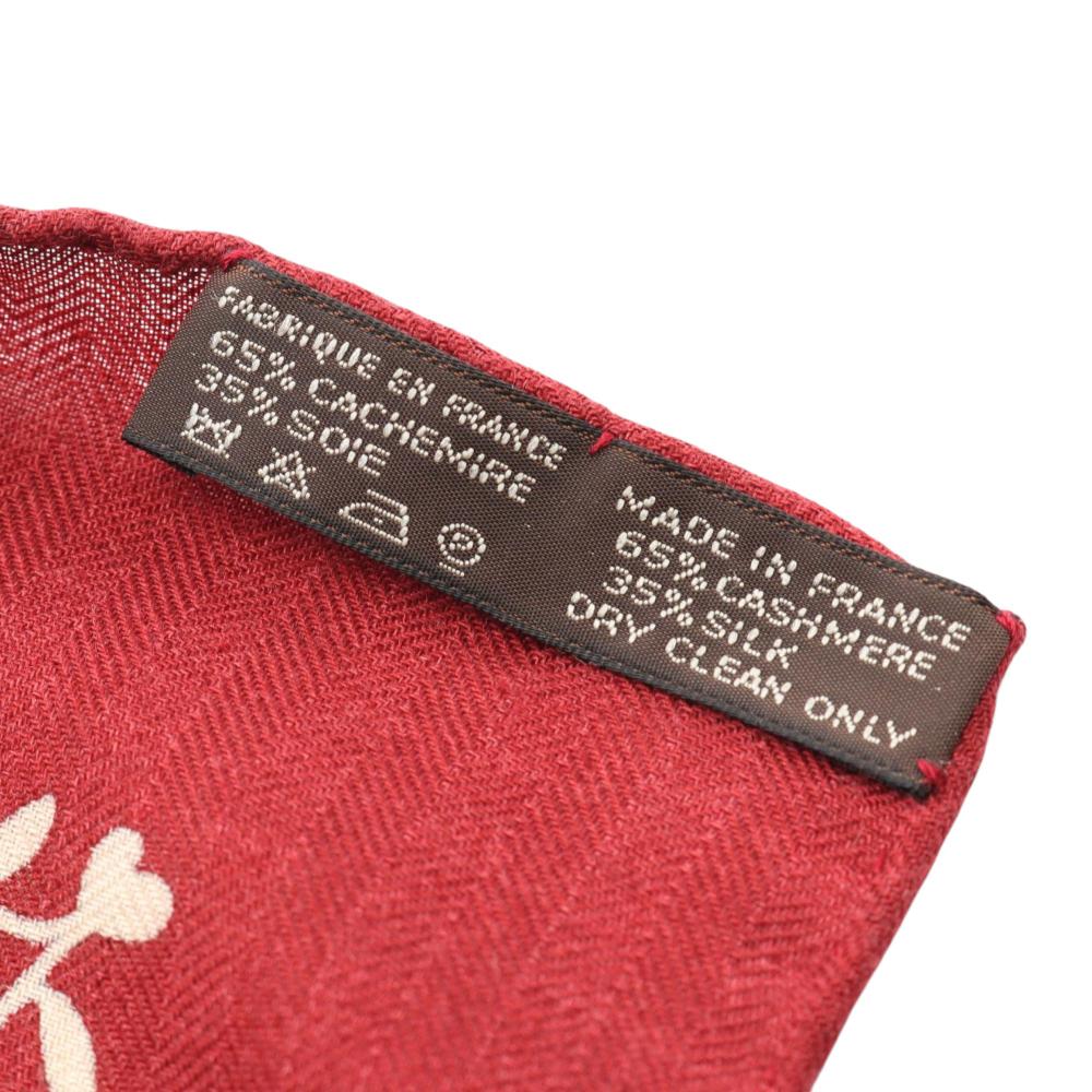 Hermès AB Hermès Red Bordeaux Wool Fabric Aux Portes du Palais Cashmere Silk Shawl 140 France