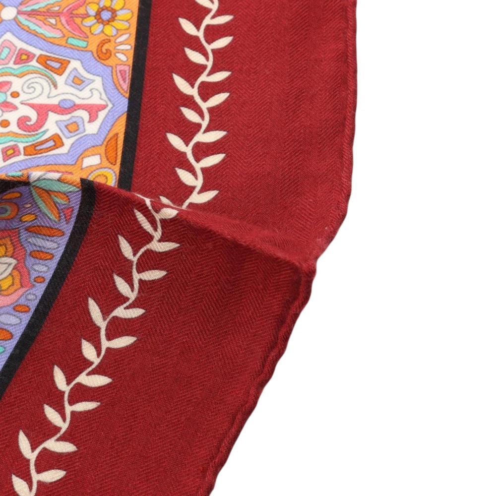 Hermès AB Hermès Red Bordeaux Wool Fabric Aux Portes du Palais Cashmere Silk Shawl 140 France