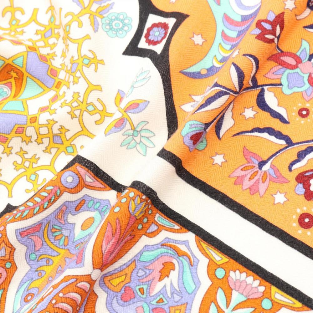 Hermès AB Hermès Red Bordeaux Wool Fabric Aux Portes du Palais Cashmere Silk Shawl 140 France