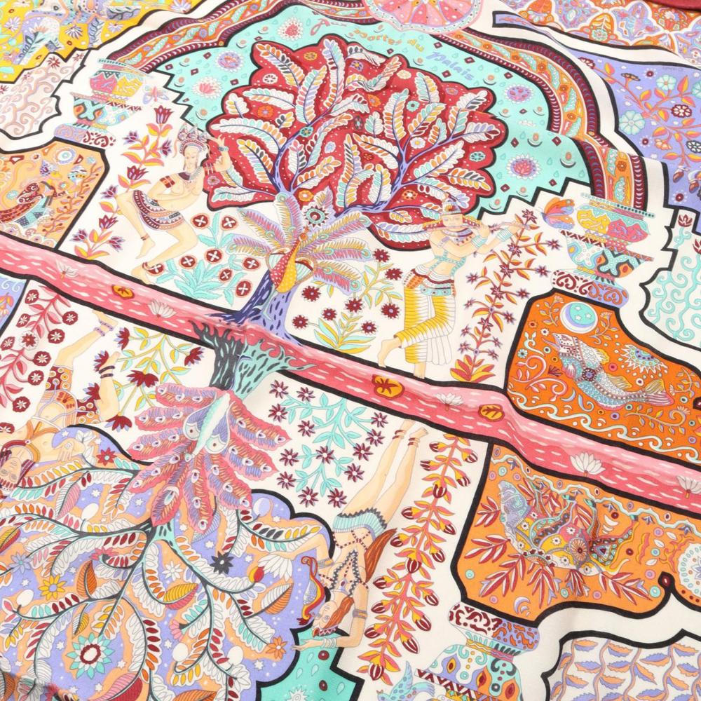 Hermès AB Hermès Red Bordeaux Wool Fabric Aux Portes du Palais Cashmere Silk Shawl 140 France