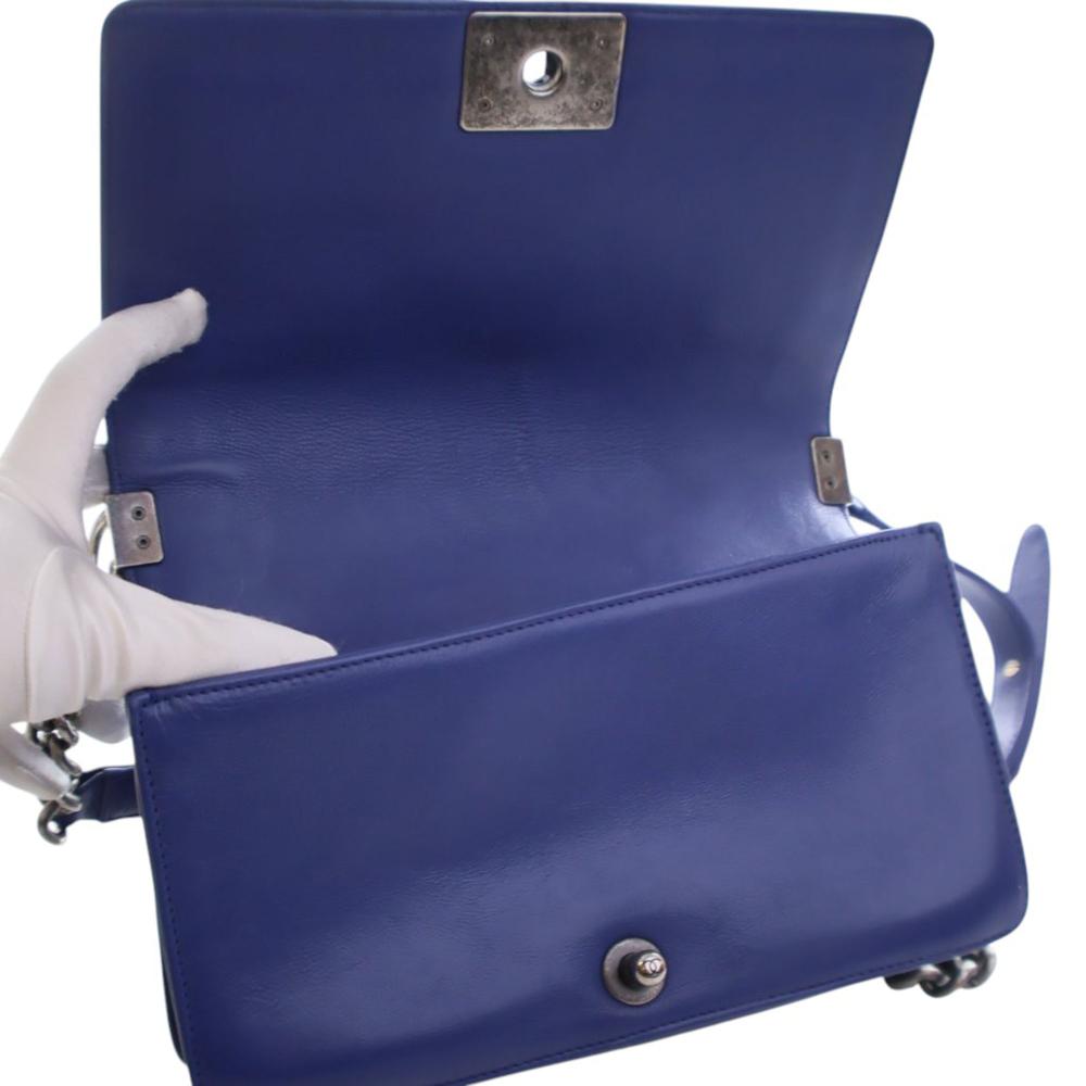 Chanel AB Chanel Blue Lambskin Leather Leather Medium Quilted Lambskin Boy Flap Italy