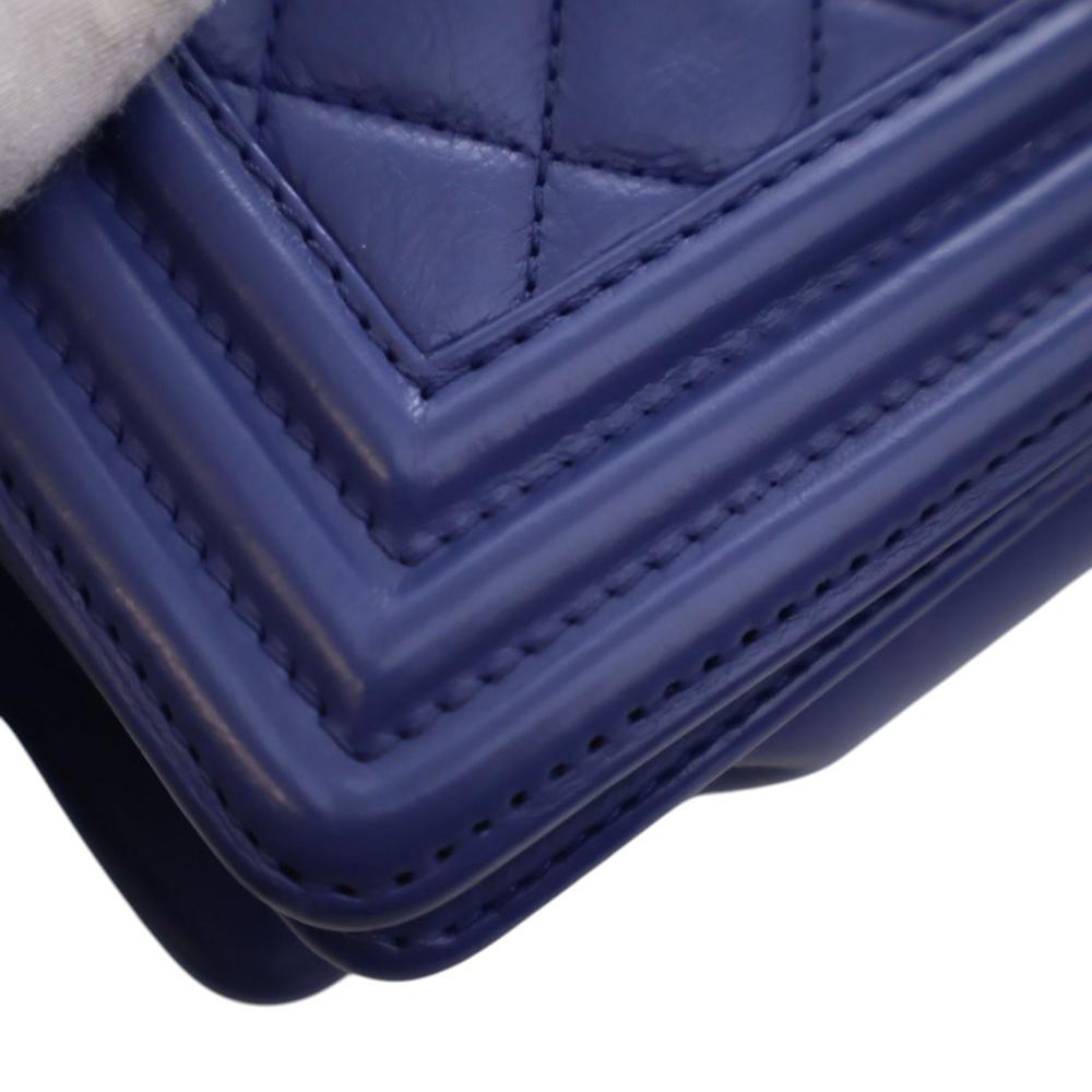 Chanel AB Chanel Blue Lambskin Leather Leather Medium Quilted Lambskin Boy Flap Italy