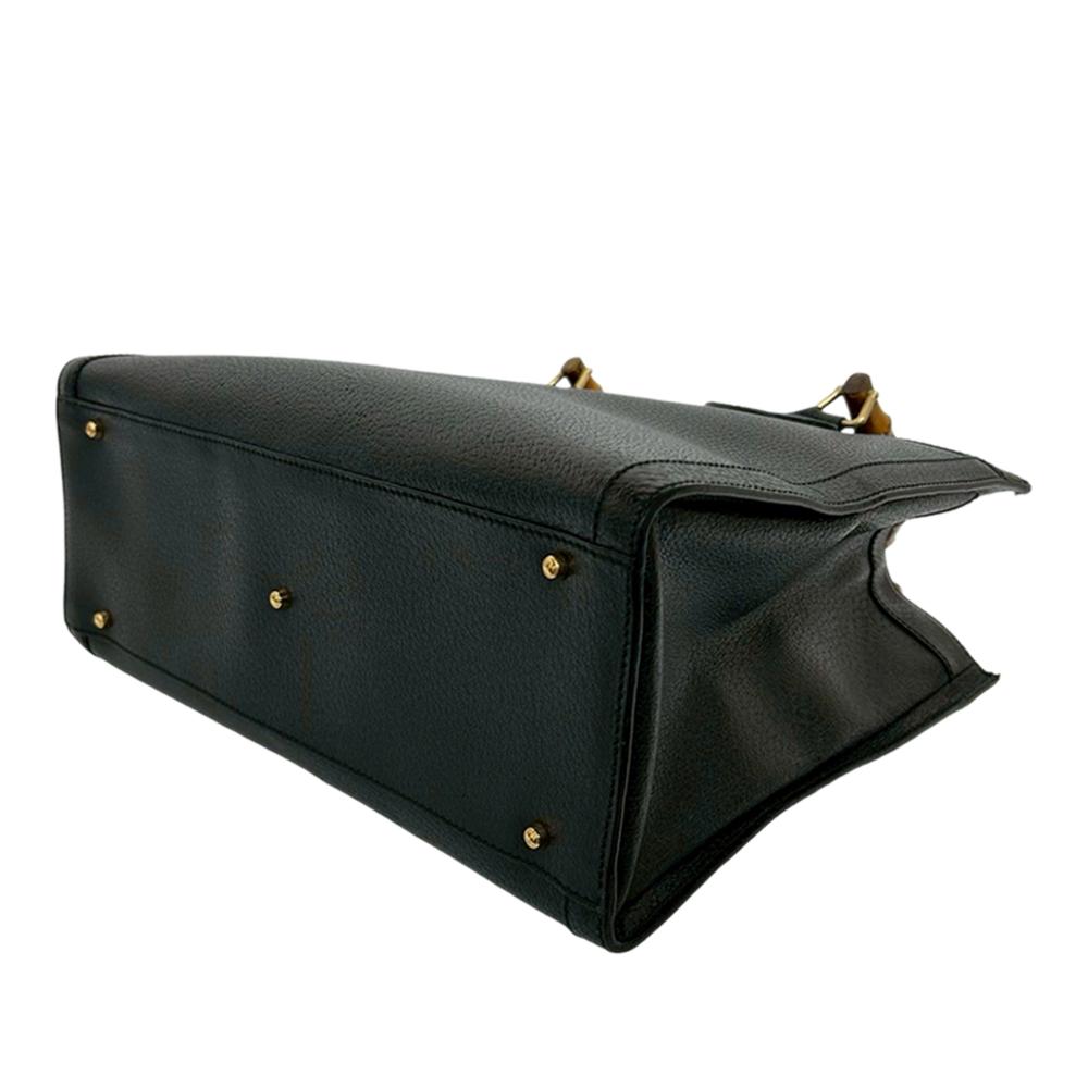 Gucci AB Gucci Black Calf Leather Medium Bamboo Diana Tote Italy