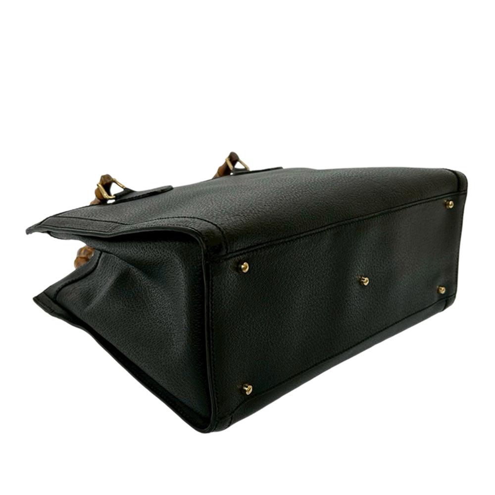 Gucci AB Gucci Black Calf Leather Medium Bamboo Diana Tote Italy