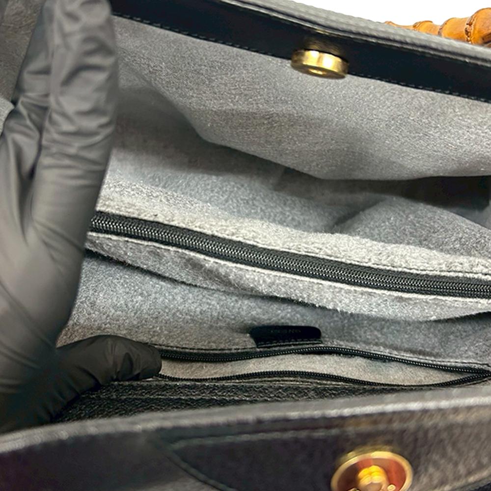 Gucci AB Gucci Black Calf Leather Medium Bamboo Diana Tote Italy