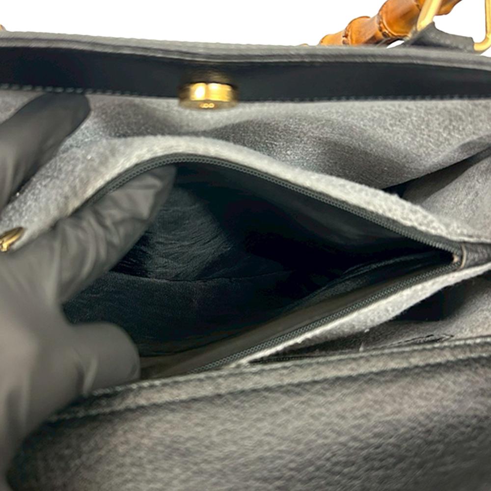 Gucci AB Gucci Black Calf Leather Medium Bamboo Diana Tote Italy