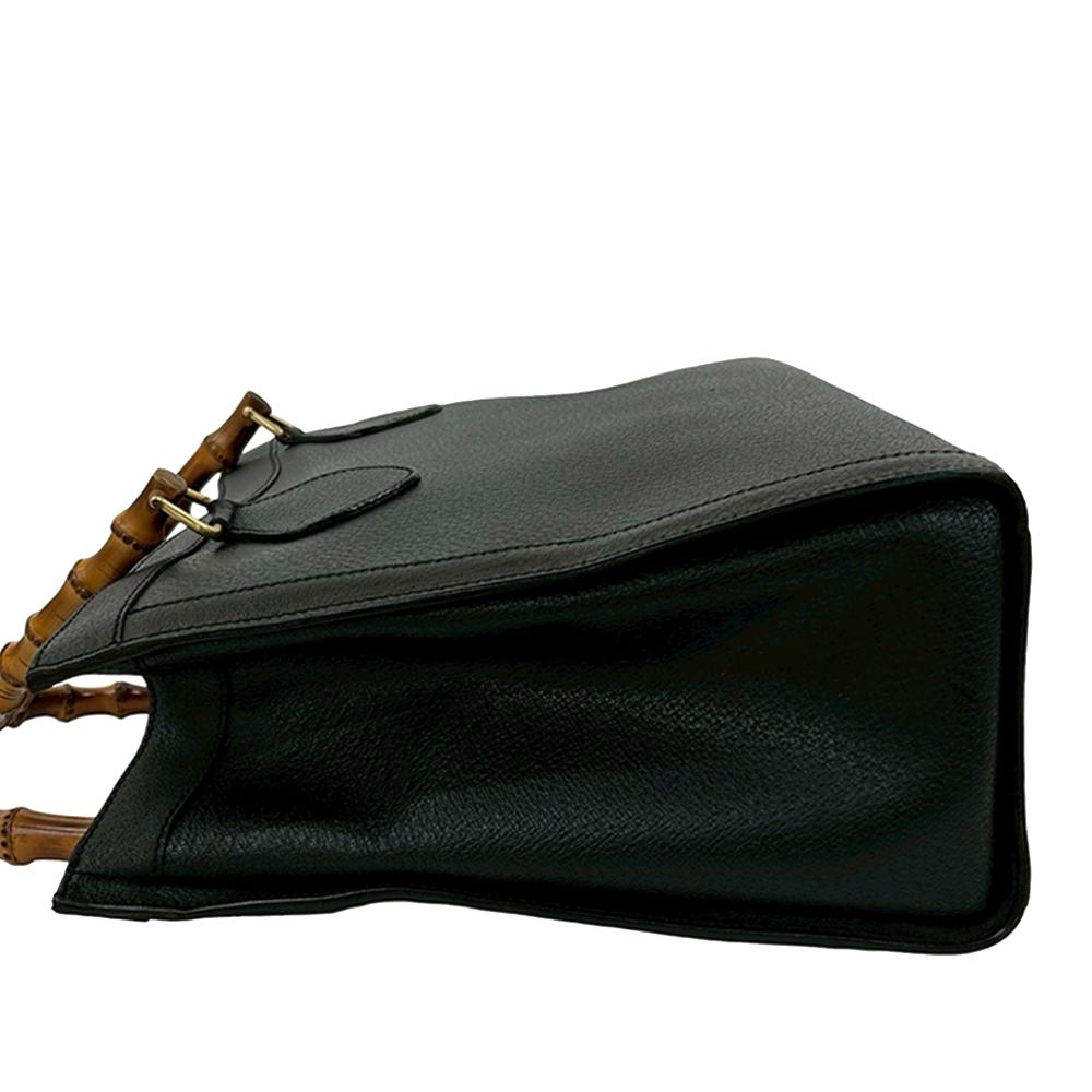 Gucci AB Gucci Black Calf Leather Medium Bamboo Diana Tote Italy