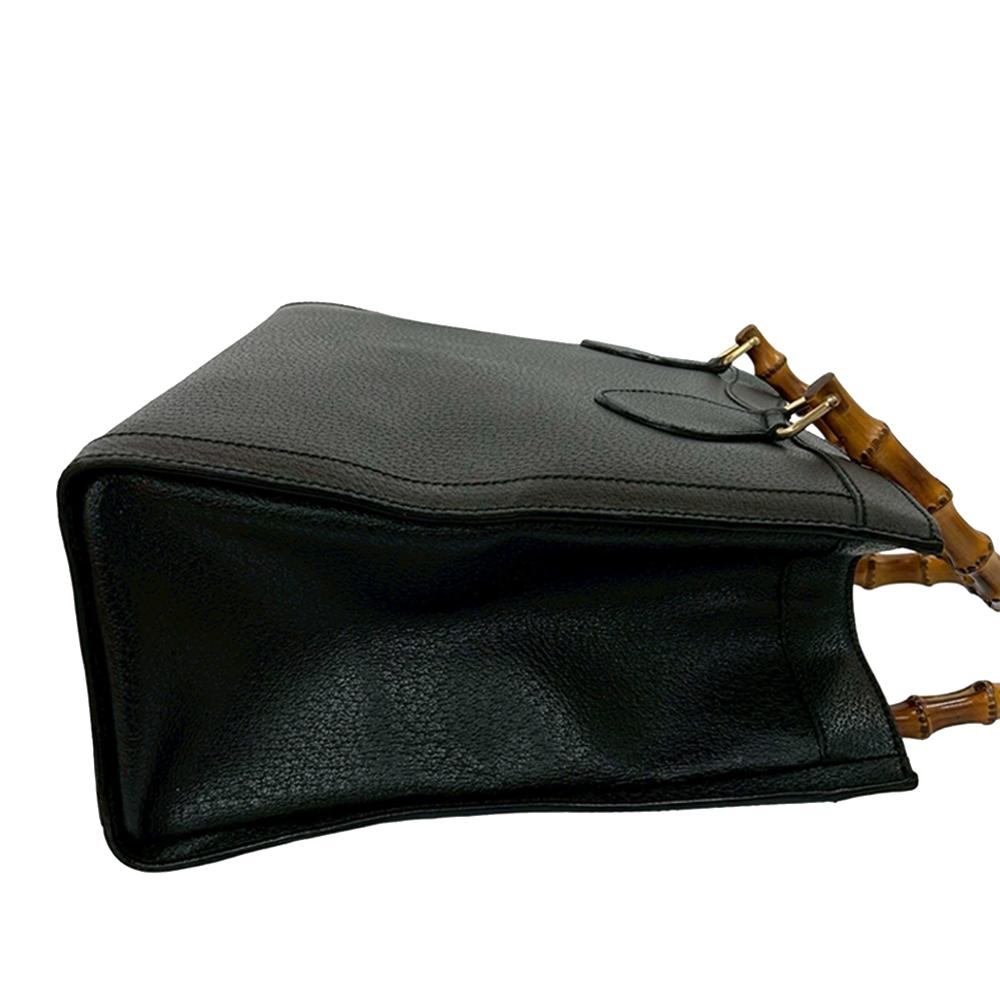 Gucci AB Gucci Black Calf Leather Medium Bamboo Diana Tote Italy