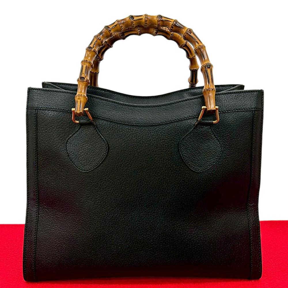 Gucci AB Gucci Black Calf Leather Medium Bamboo Diana Tote Italy
