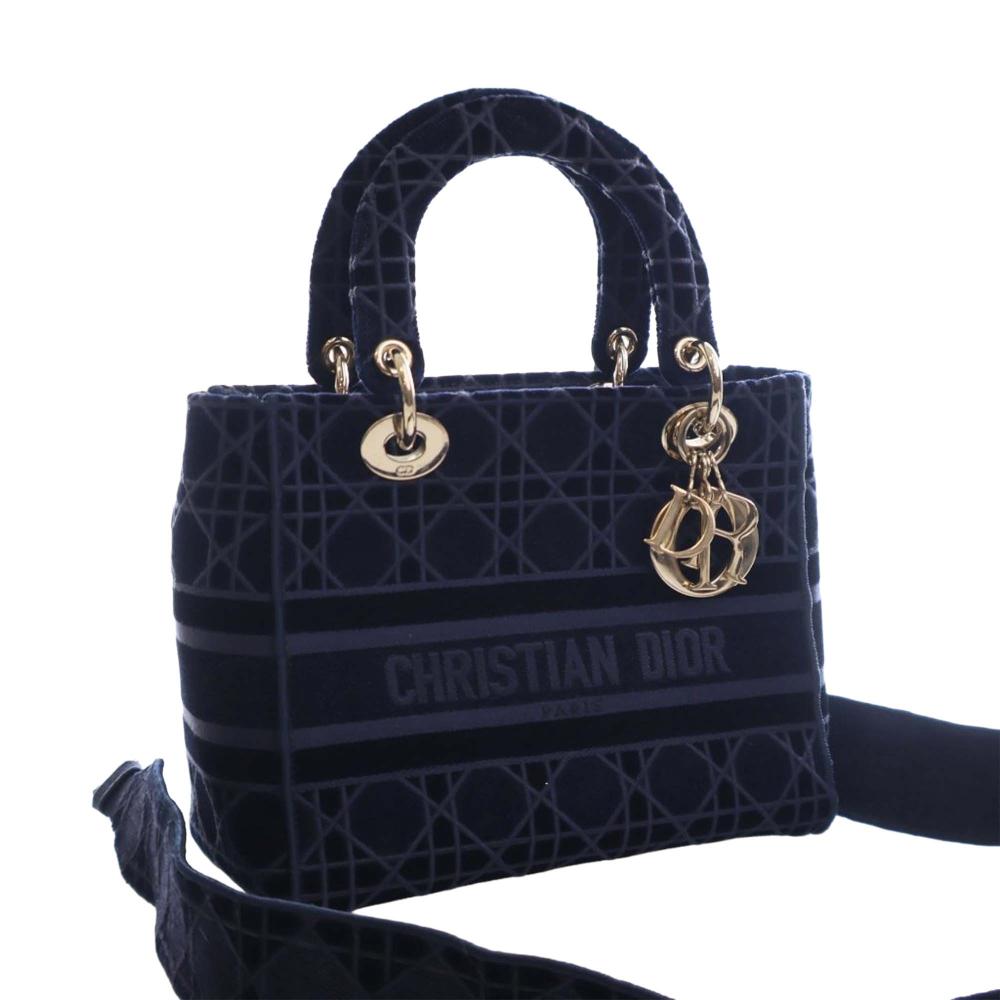 Christian Dior AB Dior Blue Navy Velvet Fabric Medium Cannage Lady D Lite Italy