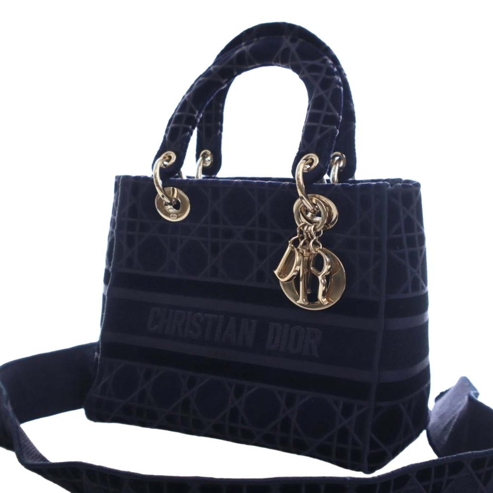 Christian Dior AB Dior Blue Navy Velvet Fabric Medium Cannage Lady D Lite Italy