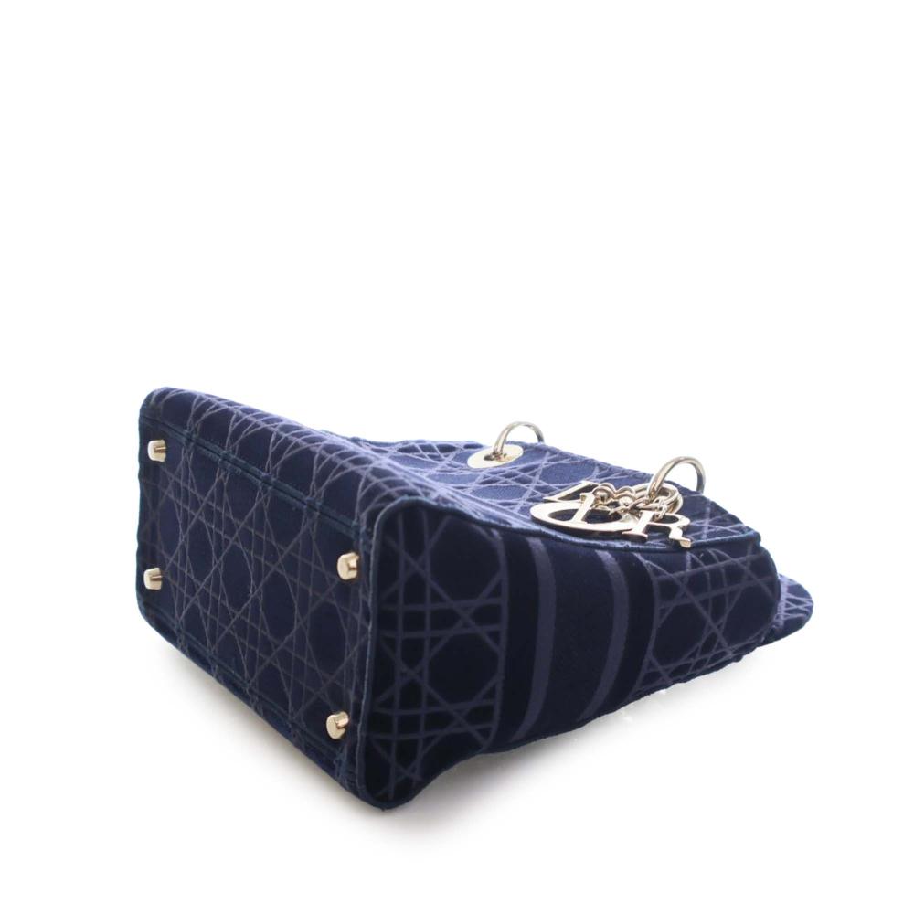 Christian Dior AB Dior Blue Navy Velvet Fabric Medium Cannage Lady D Lite Italy