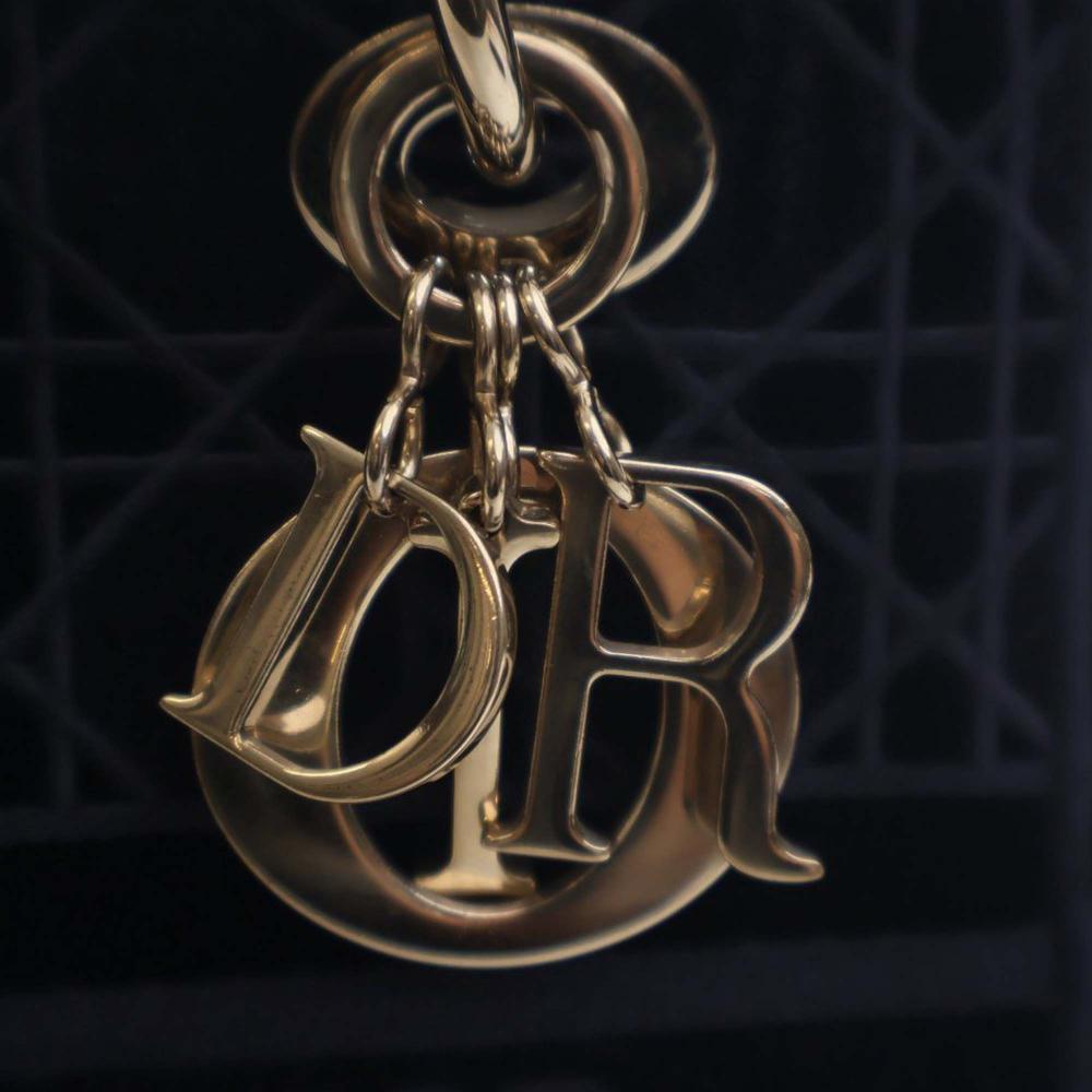 Christian Dior AB Dior Blue Navy Velvet Fabric Medium Cannage Lady D Lite Italy