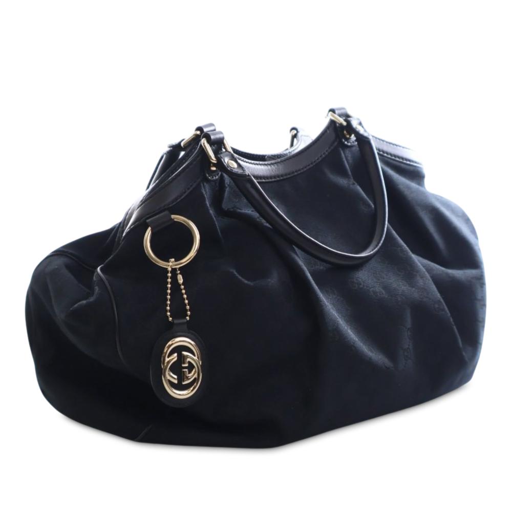Gucci AB Gucci Black Canvas Fabric Large GG Sukey Tote Italy