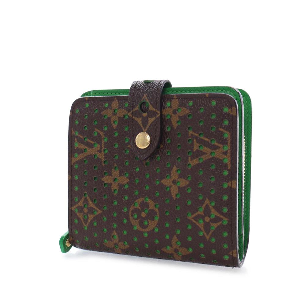 Louis Vuitton AB Louis Vuitton Brown Monogram Canvas Fabric Monogram Perforated Compact Zipped Wallet France