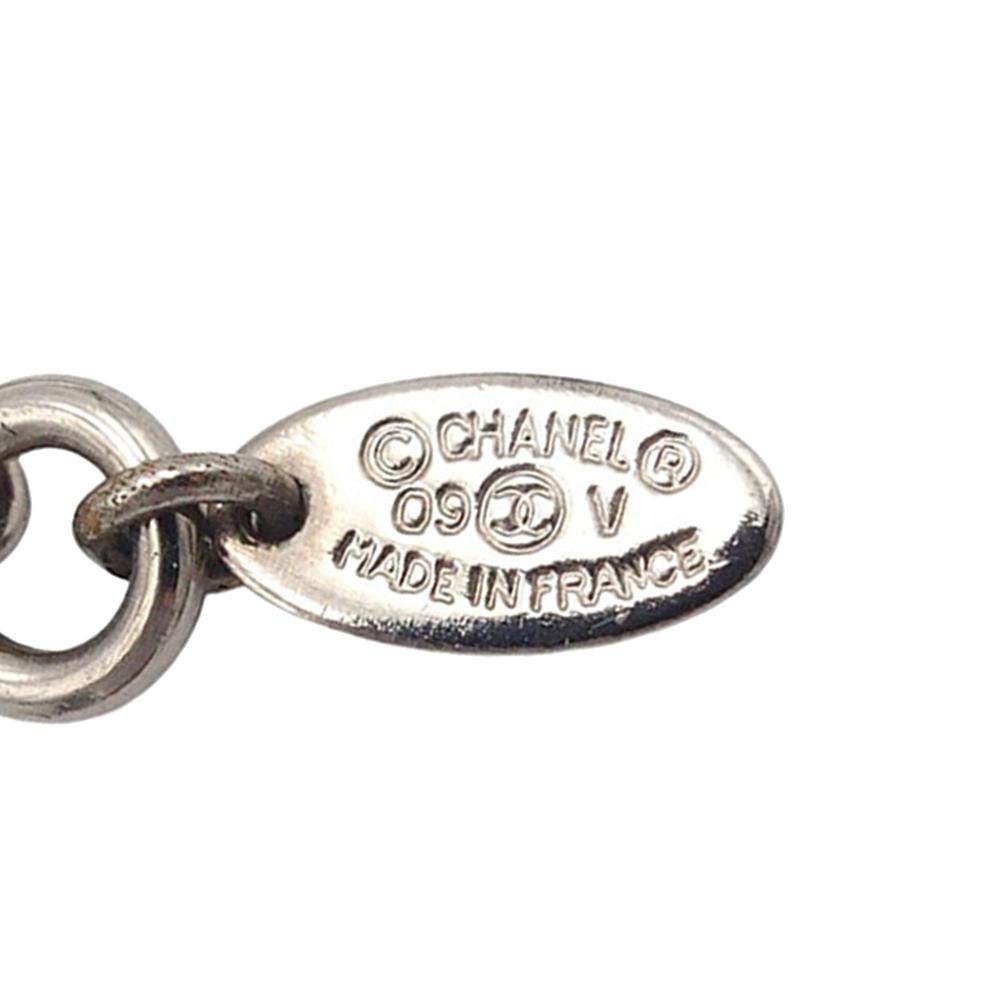 Chanel AB Chanel Silver Silver Plated Metal CC Rhinestone Pendant Necklace France