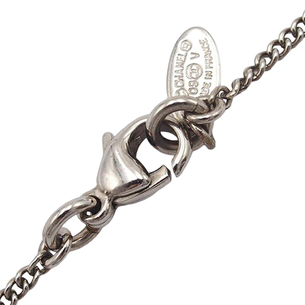 Chanel AB Chanel Silver Silver Plated Metal CC Rhinestone Pendant Necklace France