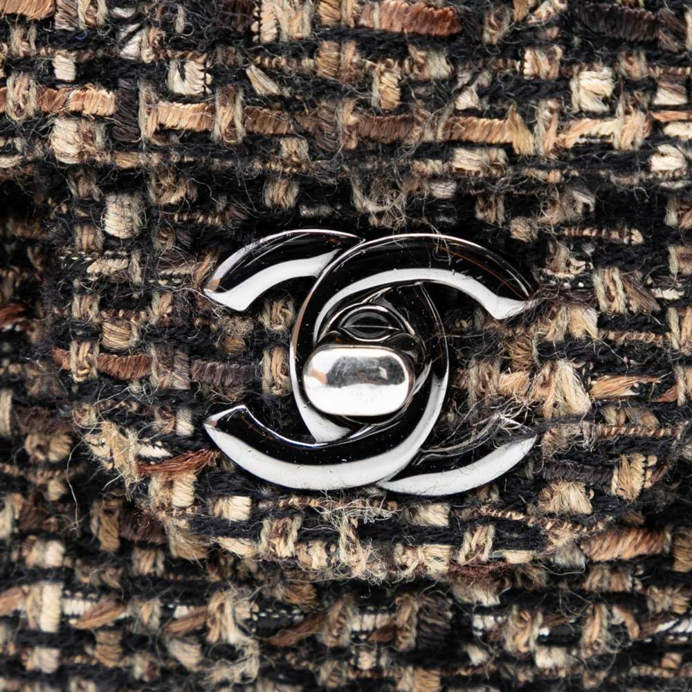 Chanel Classic Double Flap Medium Tweed Shoulder Bag Brown