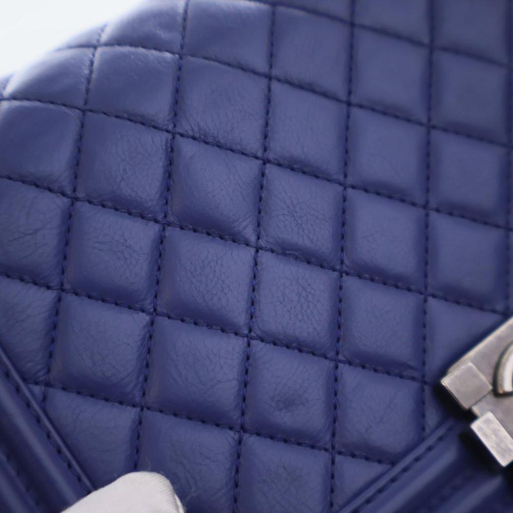 Chanel AB Chanel Blue Lambskin Leather Leather Medium Quilted Lambskin Boy Flap Italy