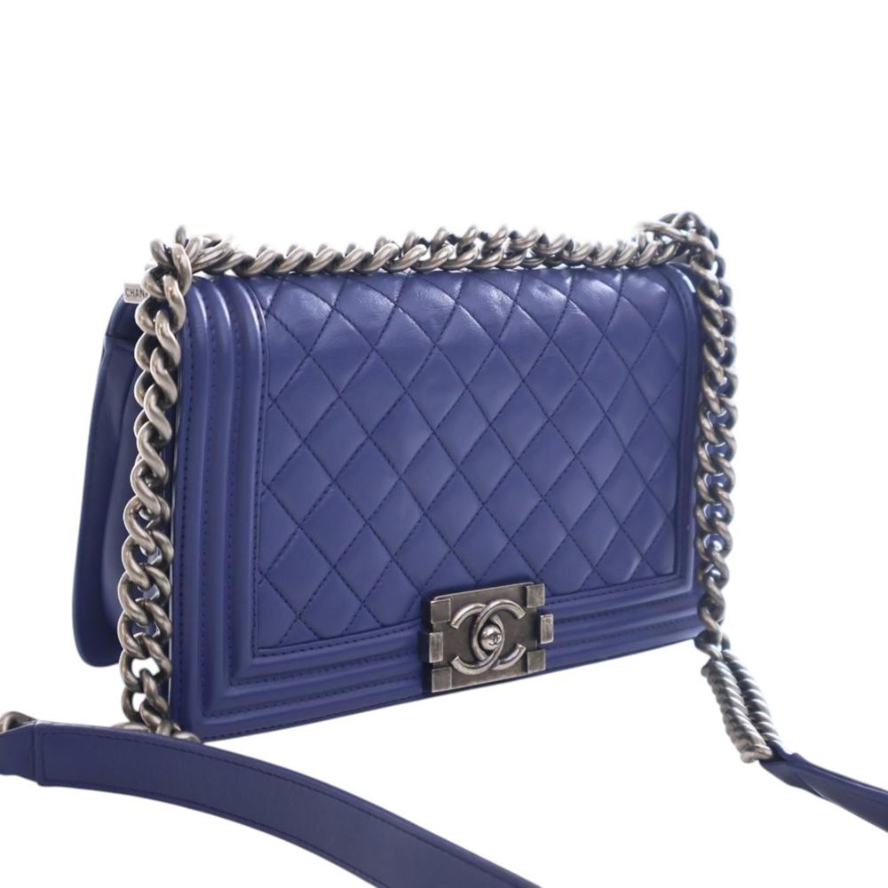 Chanel AB Chanel Blue Lambskin Leather Leather Medium Quilted Lambskin Boy Flap Italy