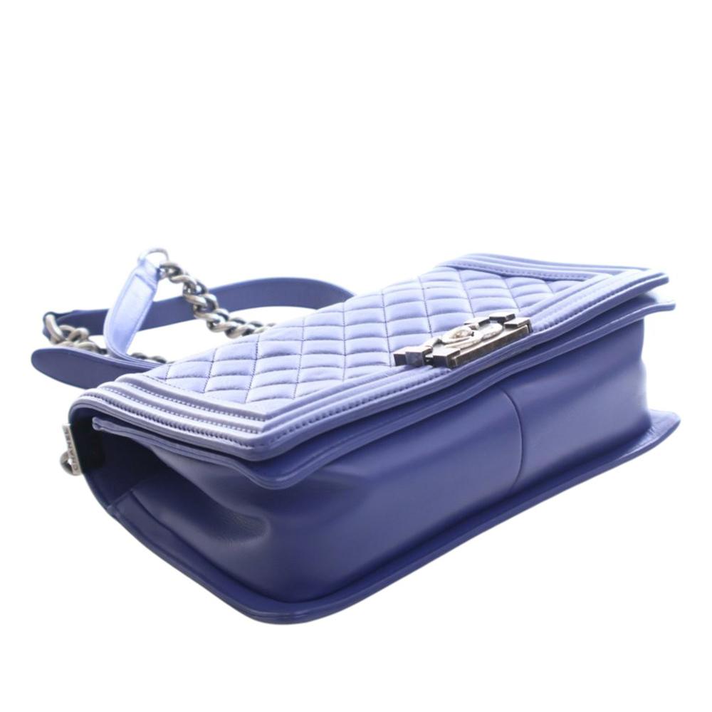 Chanel AB Chanel Blue Lambskin Leather Leather Medium Quilted Lambskin Boy Flap Italy