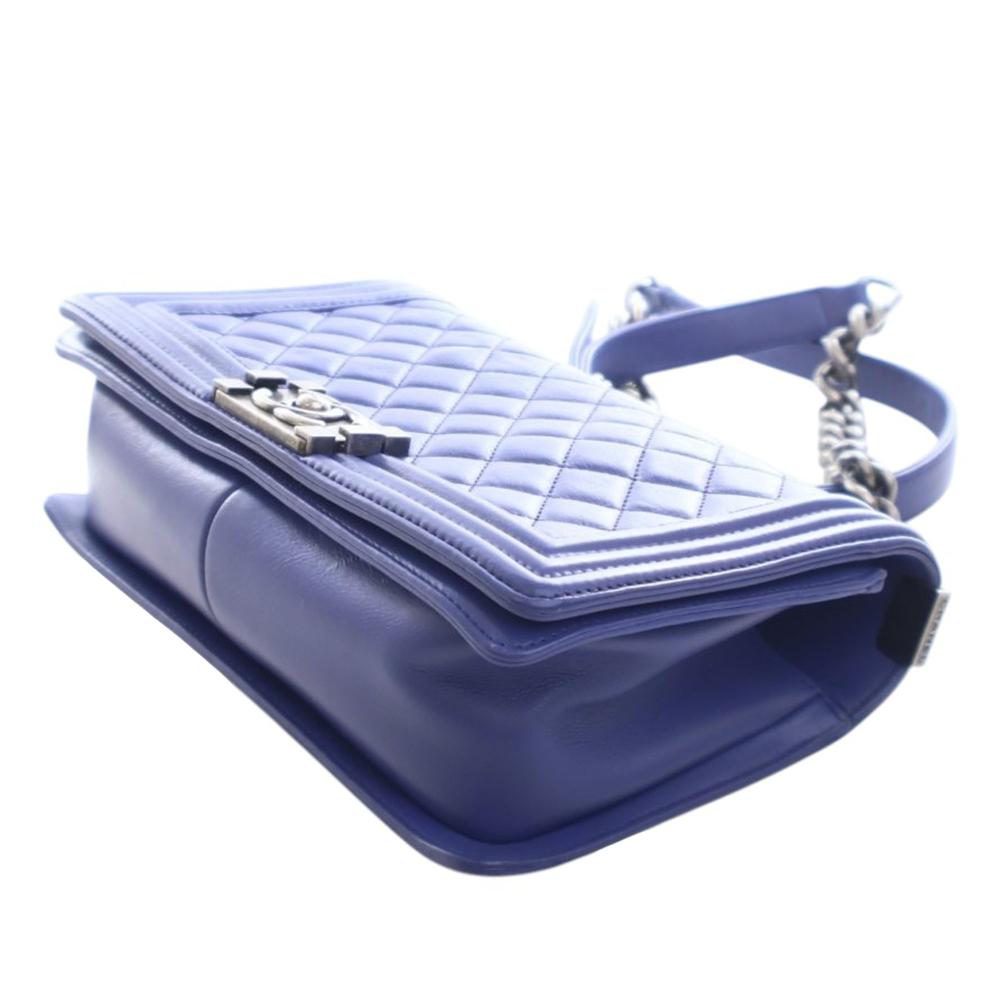 Chanel AB Chanel Blue Lambskin Leather Leather Medium Quilted Lambskin Boy Flap Italy