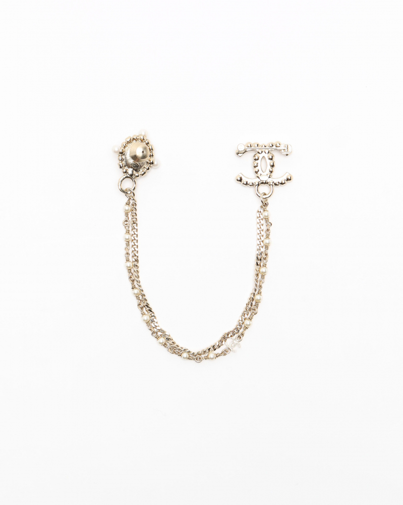 Chanel Coco Mark Rhinestone Pearl Pin Brooch