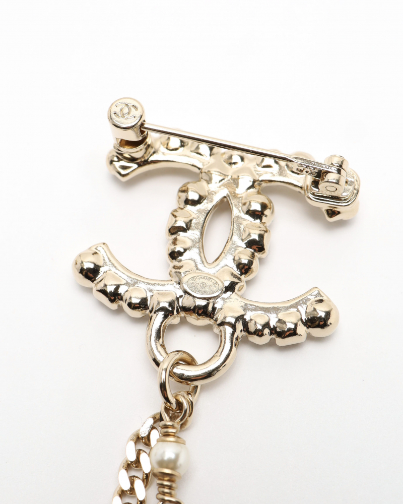 Chanel Coco Mark Rhinestone Pearl Pin Brooch