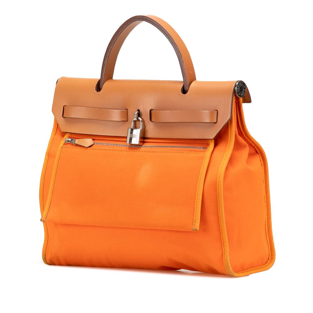 Hermès B Hermès Orange Dark Orange with Brown Canvas Fabric Toile Herbag Zip 31 France