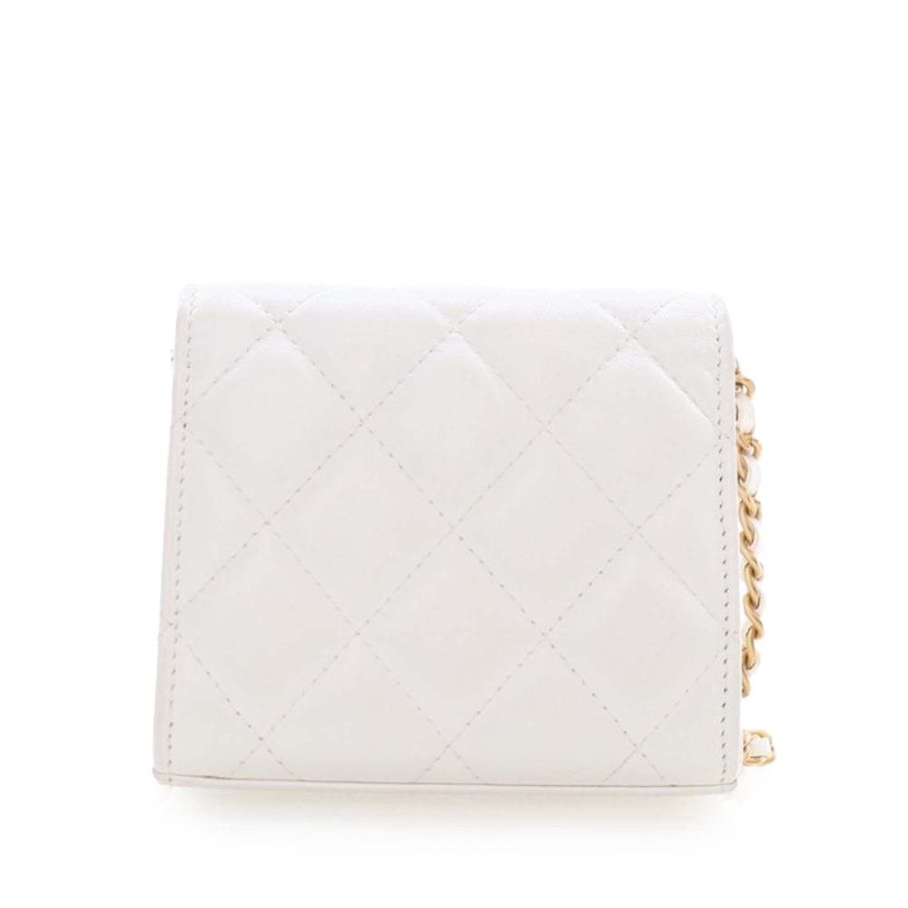 Chanel White Lambskin Leather Leather Mini Quilted Lambskin CC Enamel Heart Clutch With Chain Italy