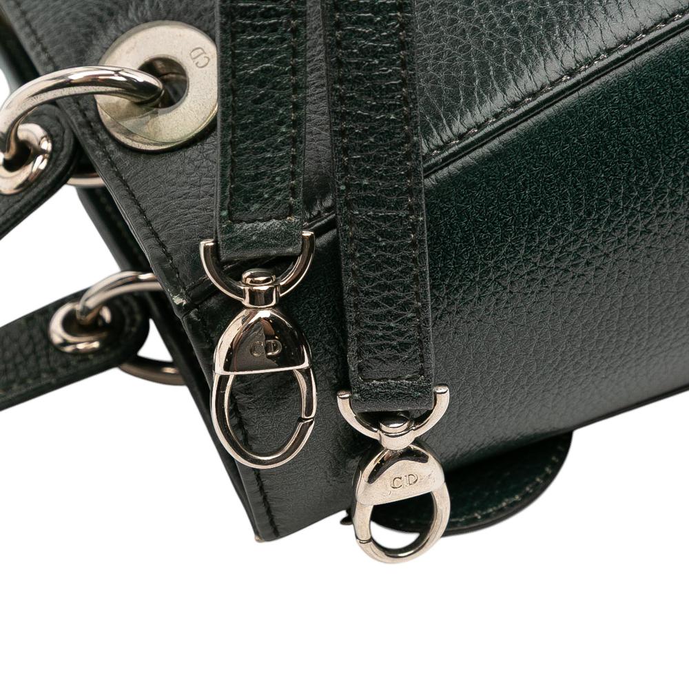 Christian Dior B Dior Green Dark Green with Blue Goatskin Leather Medium Deerskin Floral Print Lady Dior Italy