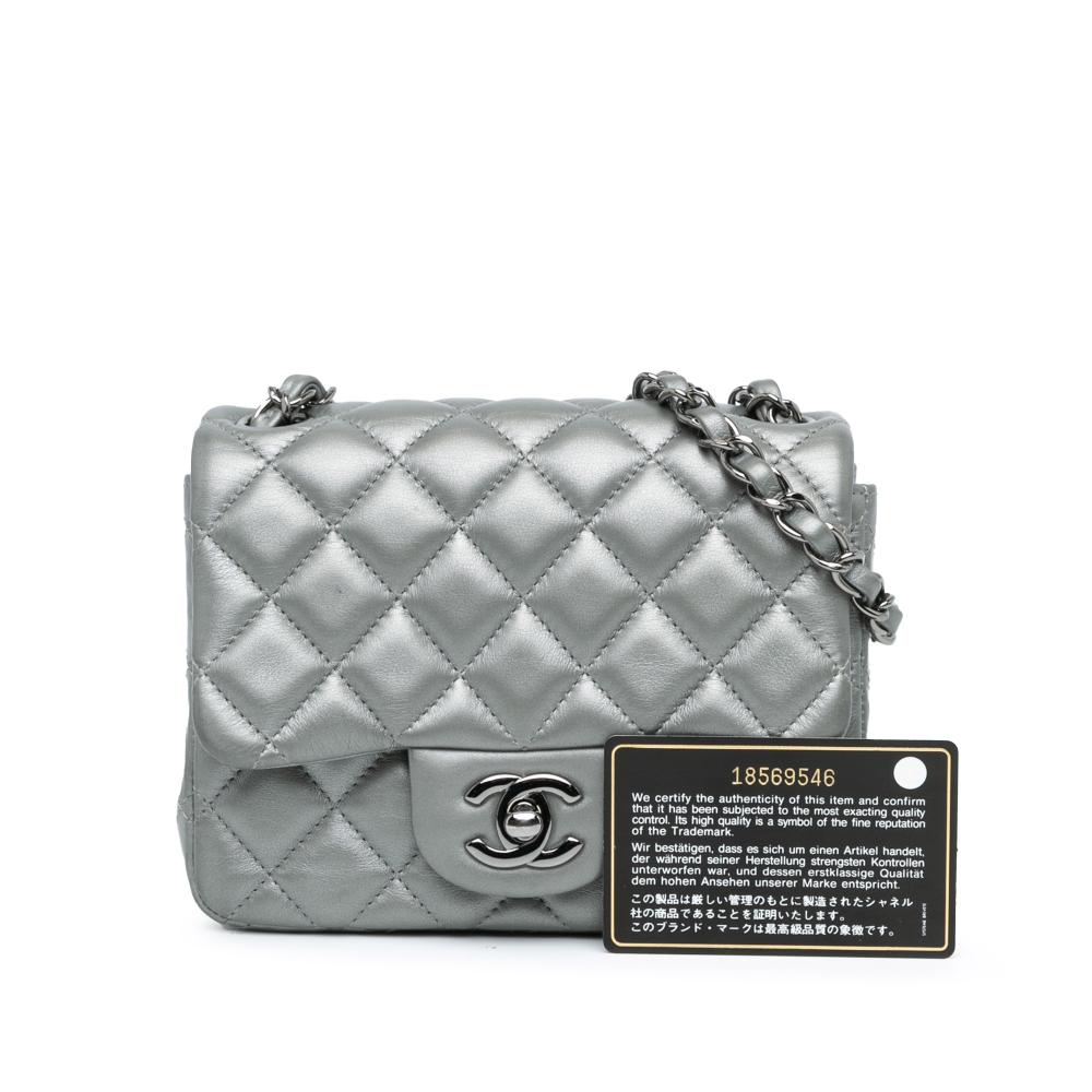 Chanel B Chanel Silver Calf Leather Mini Square Classic skin Single Flap Italy