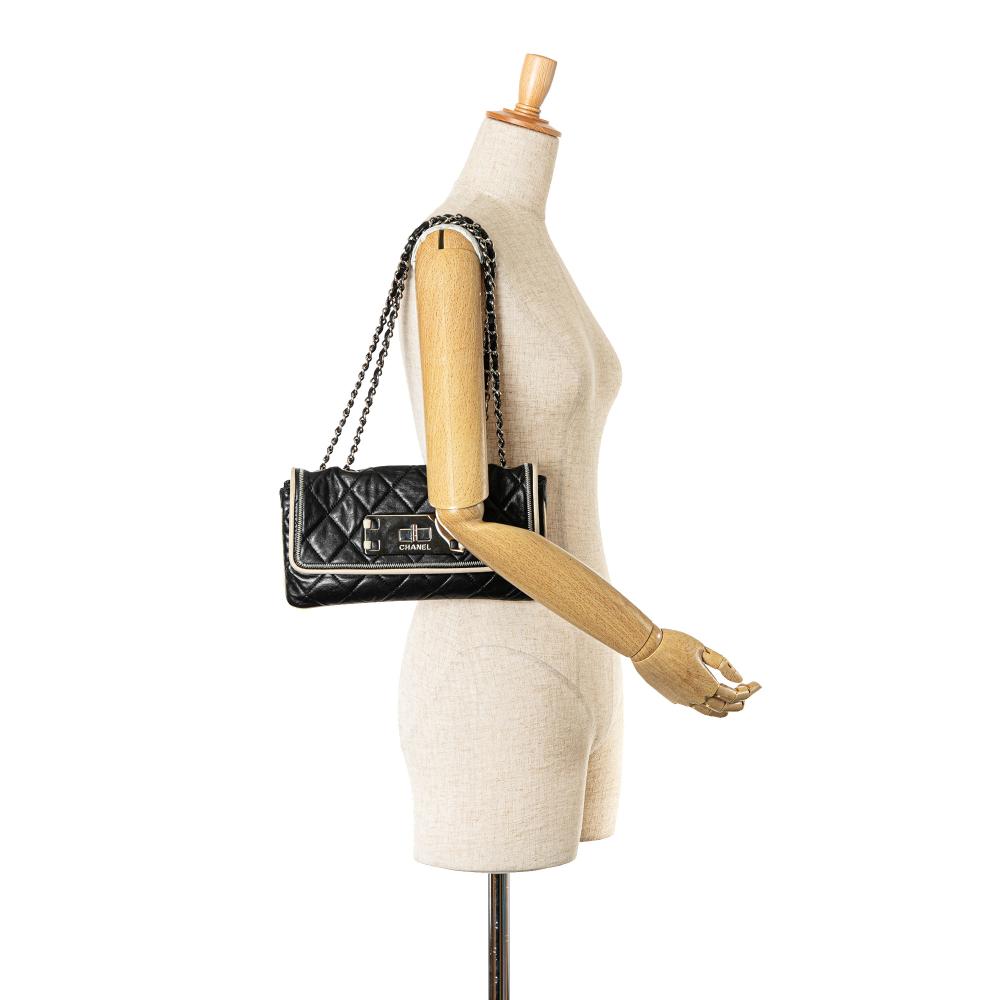 Chanel B Chanel Black Lambskin Leather Leather Quilted Lambskin Reissue East West Flap Italy